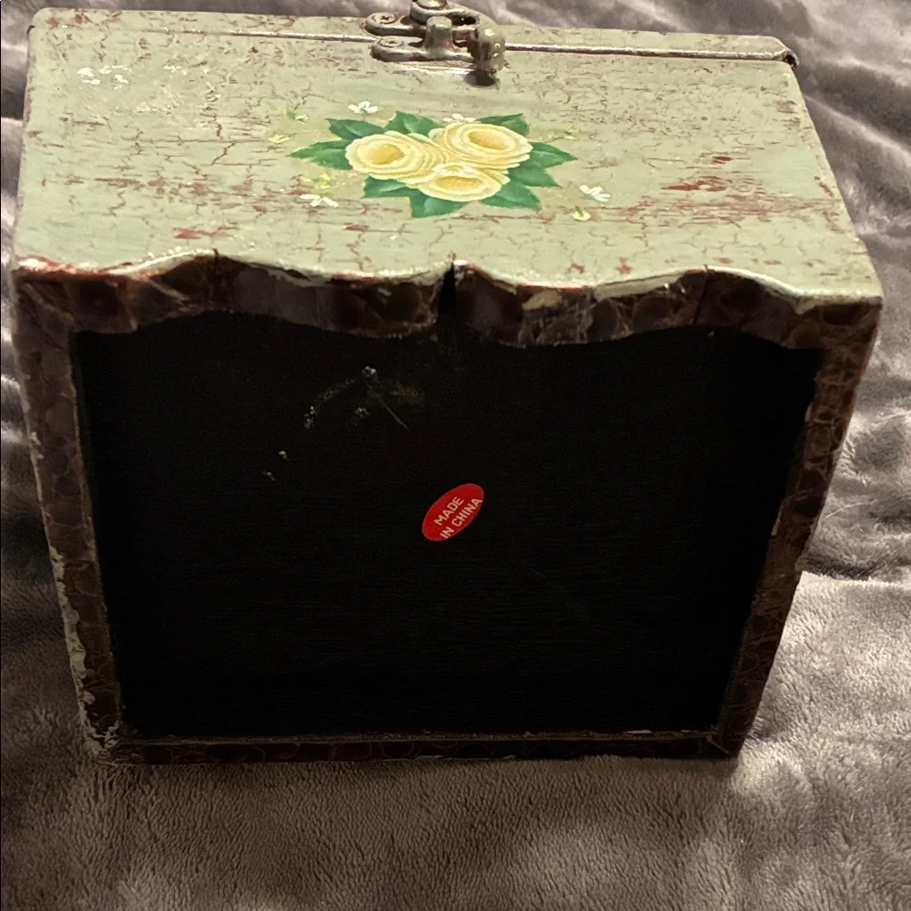 Vintage Floral Wooden Box-I hand painted it with green & copper colored paint